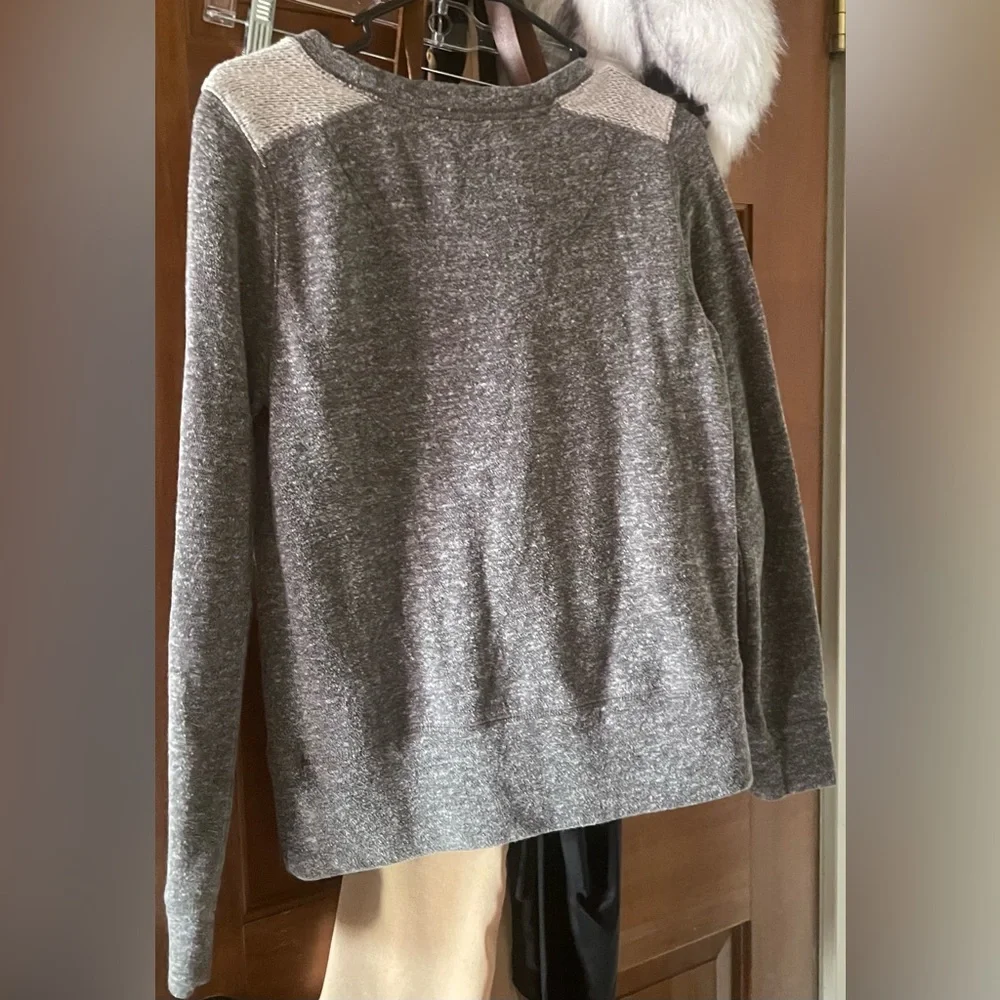 Loft Lounge Women’s Gray Crewneck Sweater with Shoulder Details - Picture 3 of 3